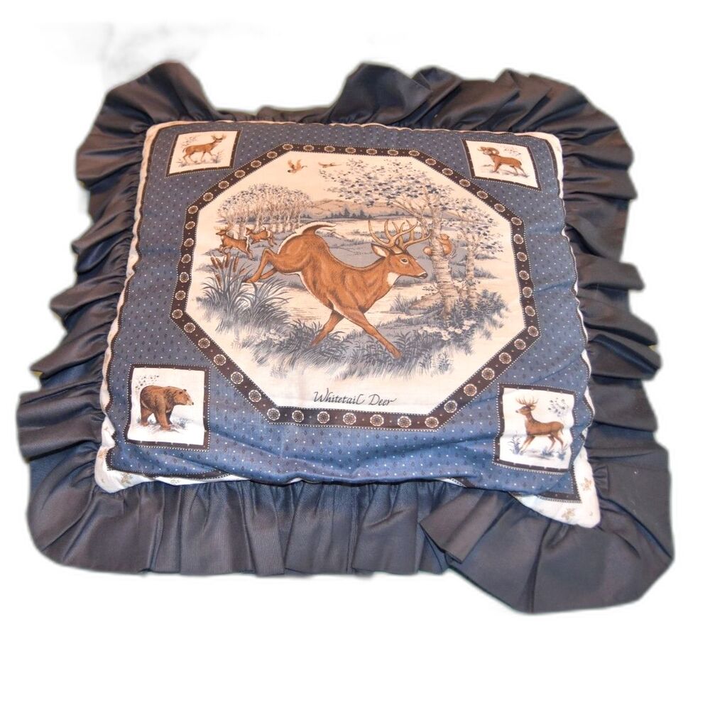 Vintage House of Assembly Deer Pillow Ruffled Cabin Lodge Decor 22x21 USA